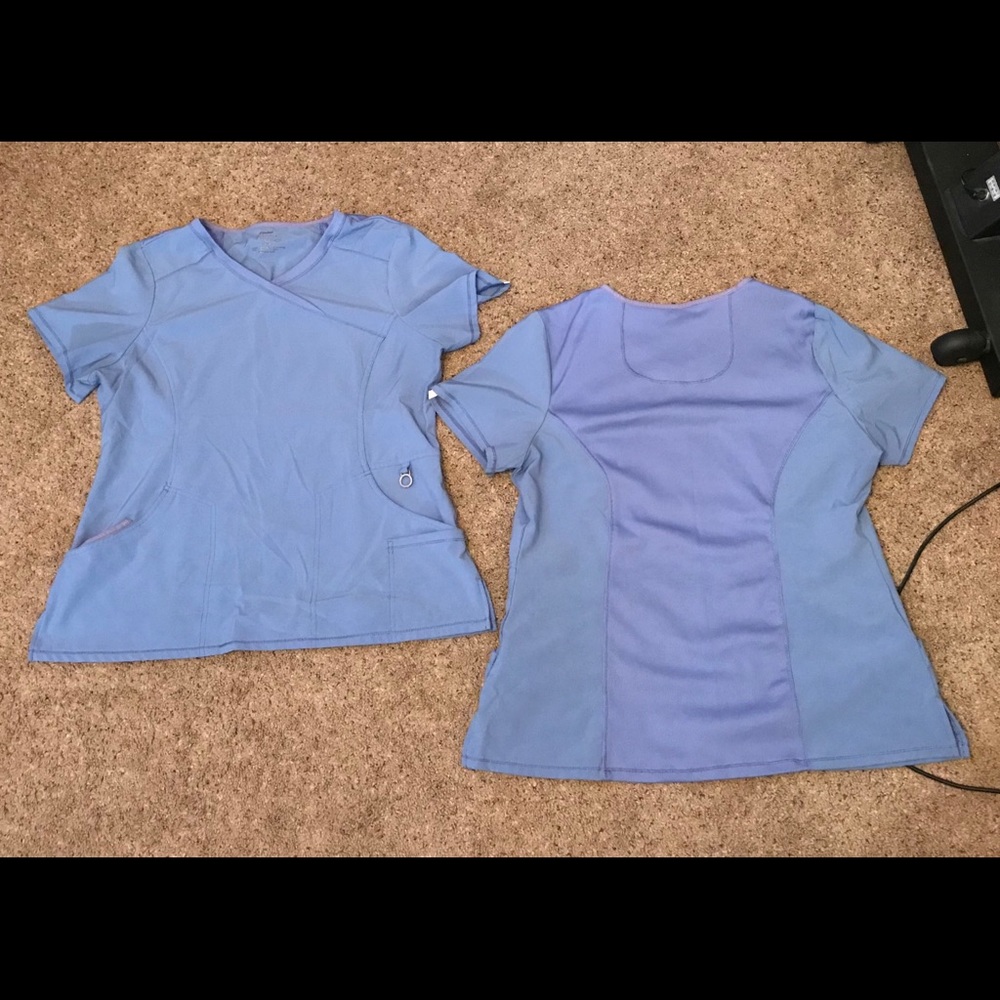 Ceil blue scrub tops and jacket.